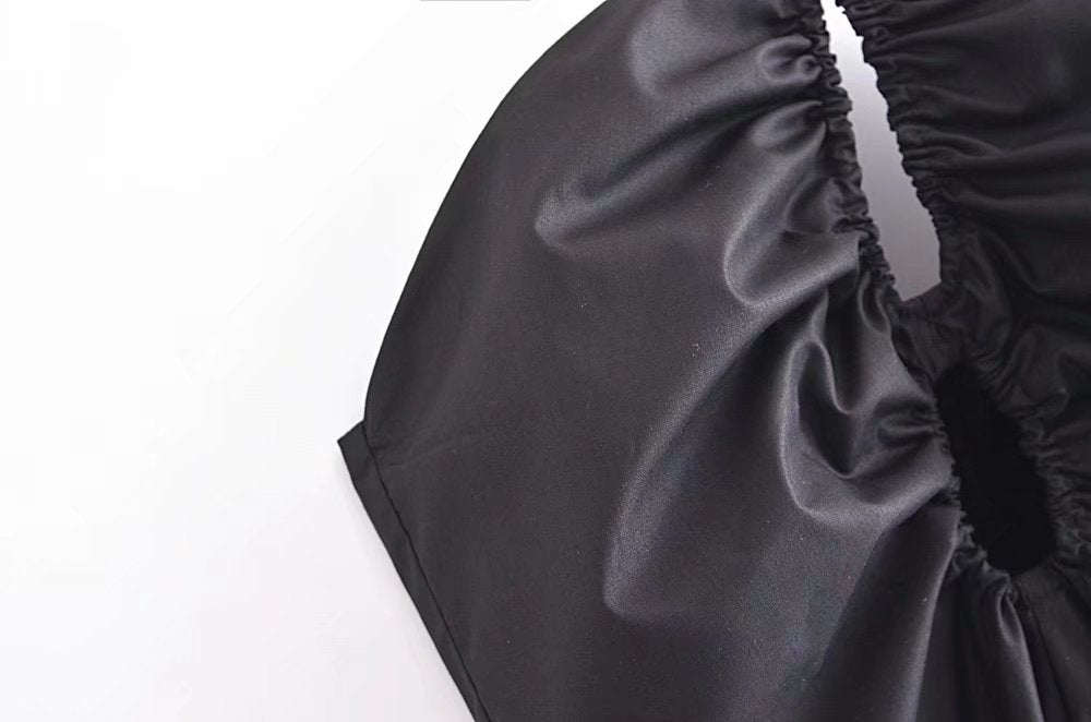 Women's Summer Slim Fit French Black Halter Lace Up Dress