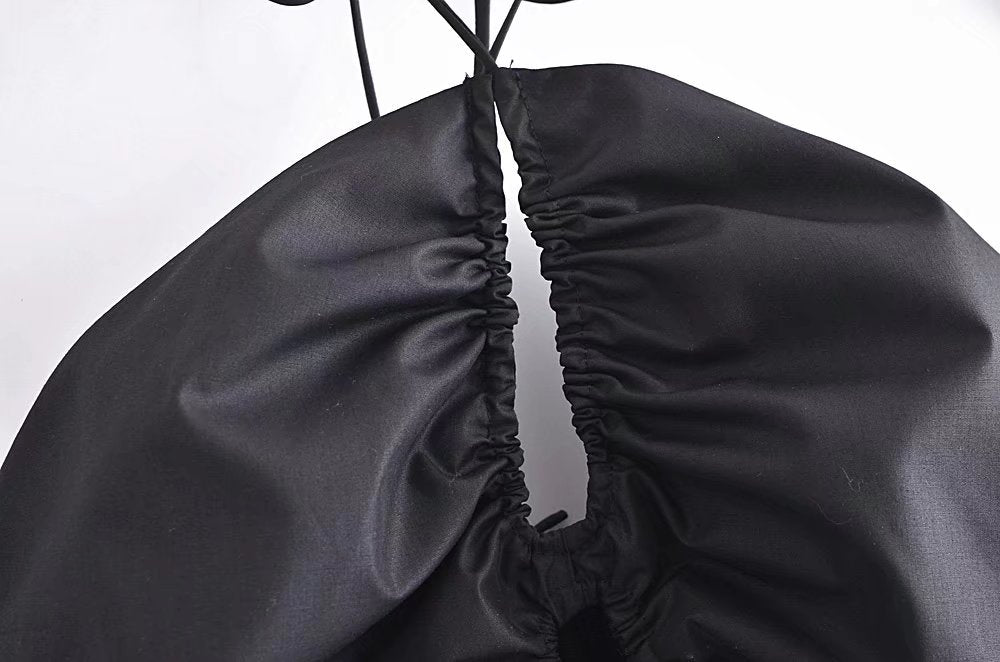 Women's Summer Slim Fit French Black Halter Lace Up Dress