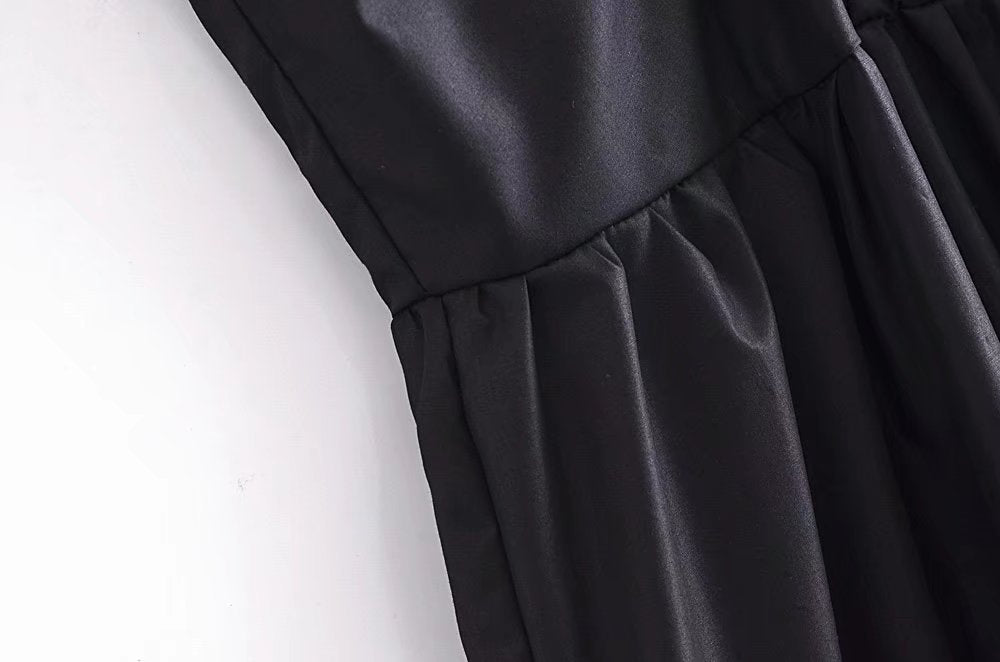 Women's Summer Slim Fit French Black Halter Lace Up Dress