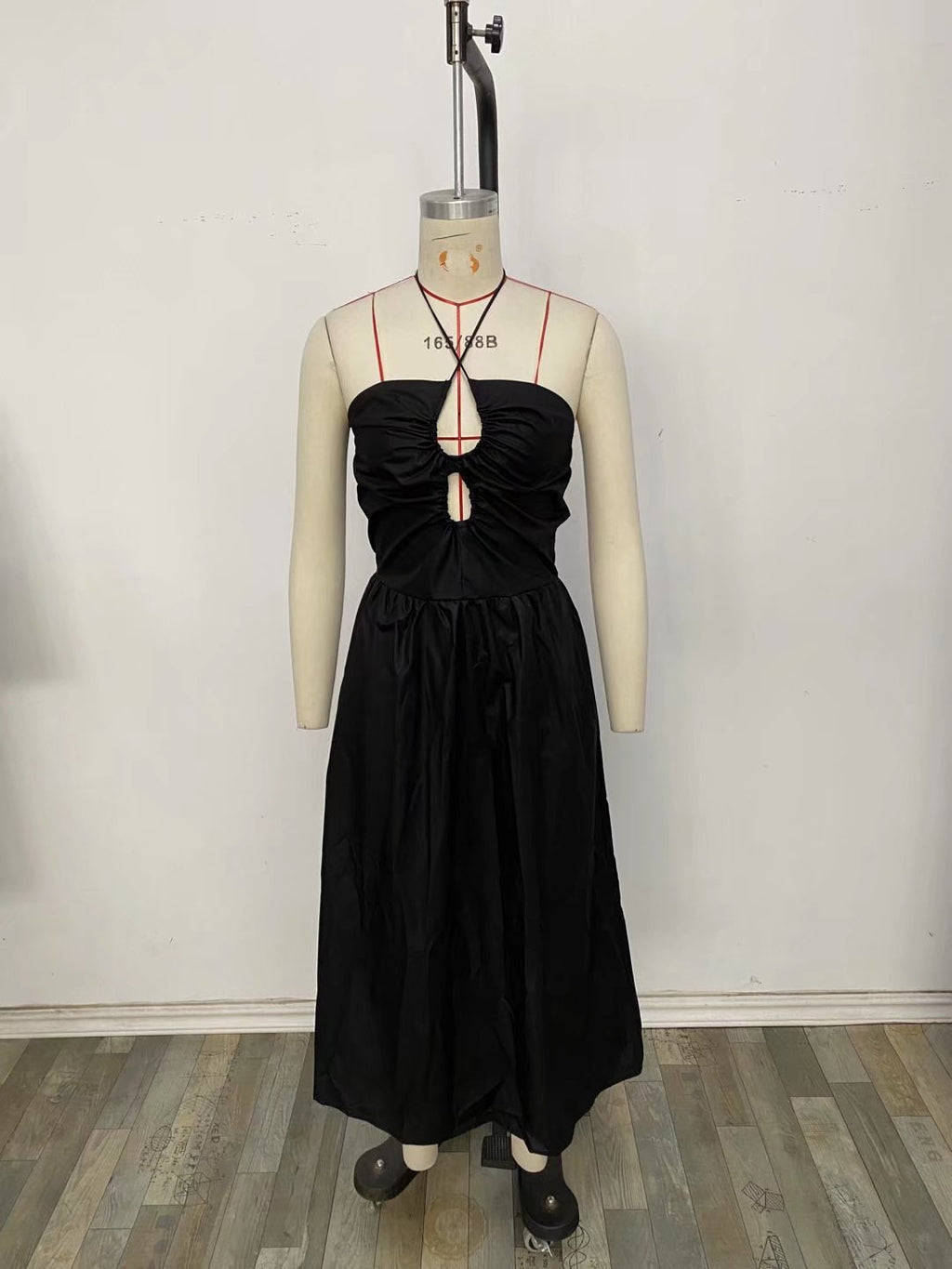 Women's Summer Slim Fit French Black Halter Lace Up Dress