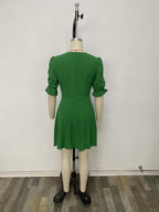 V-Neck Buckle-Detail Short-Sleeve Dress