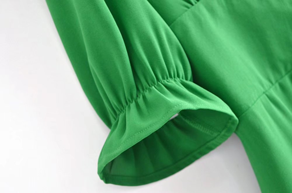 V-Neck Buckle-Detail Short-Sleeve Dress