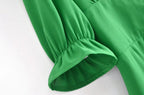 V-Neck Buckle-Detail Short-Sleeve Dress