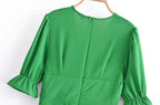 V-Neck Buckle-Detail Short-Sleeve Dress