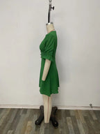V-Neck Buckle-Detail Short-Sleeve Dress