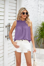 Women's Smocked Jacquard Vest Top – Sleeveless Ruffle Blouse