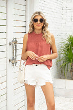 Women's Smocked Jacquard Vest Top – Sleeveless Ruffle Blouse