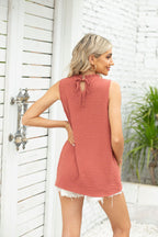 Women's Smocked Jacquard Vest Top – Sleeveless Ruffle Blouse