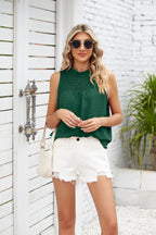 Women's Smocked Jacquard Vest Top – Sleeveless Ruffle Blouse