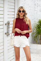 Women's Smocked Jacquard Vest Top – Sleeveless Ruffle Blouse