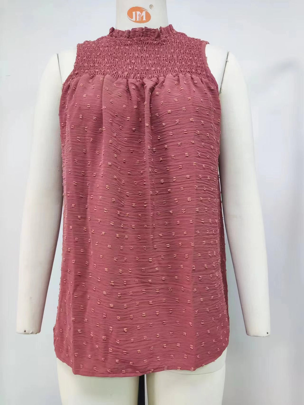 Women's Smocked Jacquard Vest Top – Sleeveless Ruffle Blouse