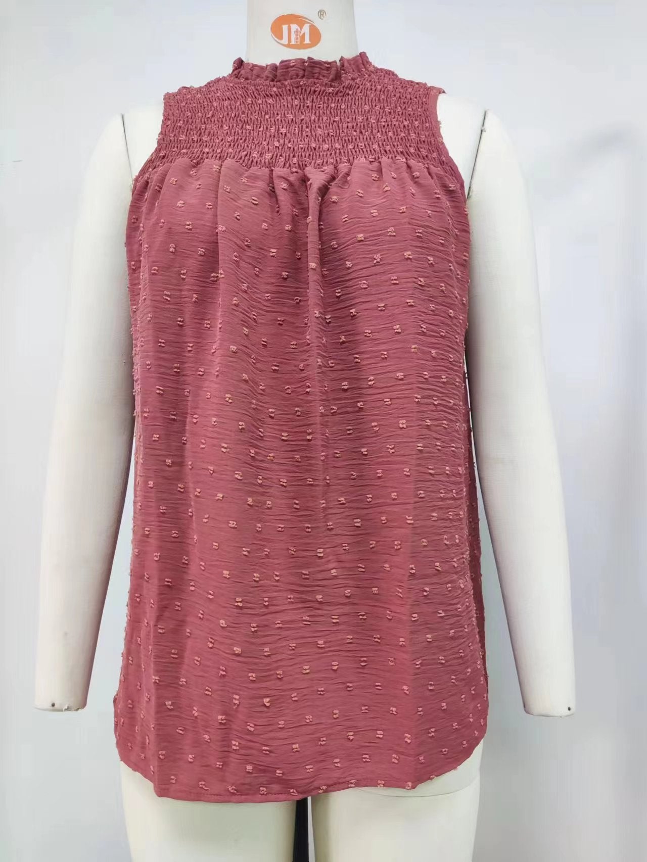 Women's Smocked Jacquard Vest Top – Sleeveless Ruffle Blouse