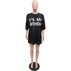Round Neck Loose Sequin Letter Graphic Printed Dress