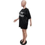Round Neck Loose Sequin Letter Graphic Printed Dress