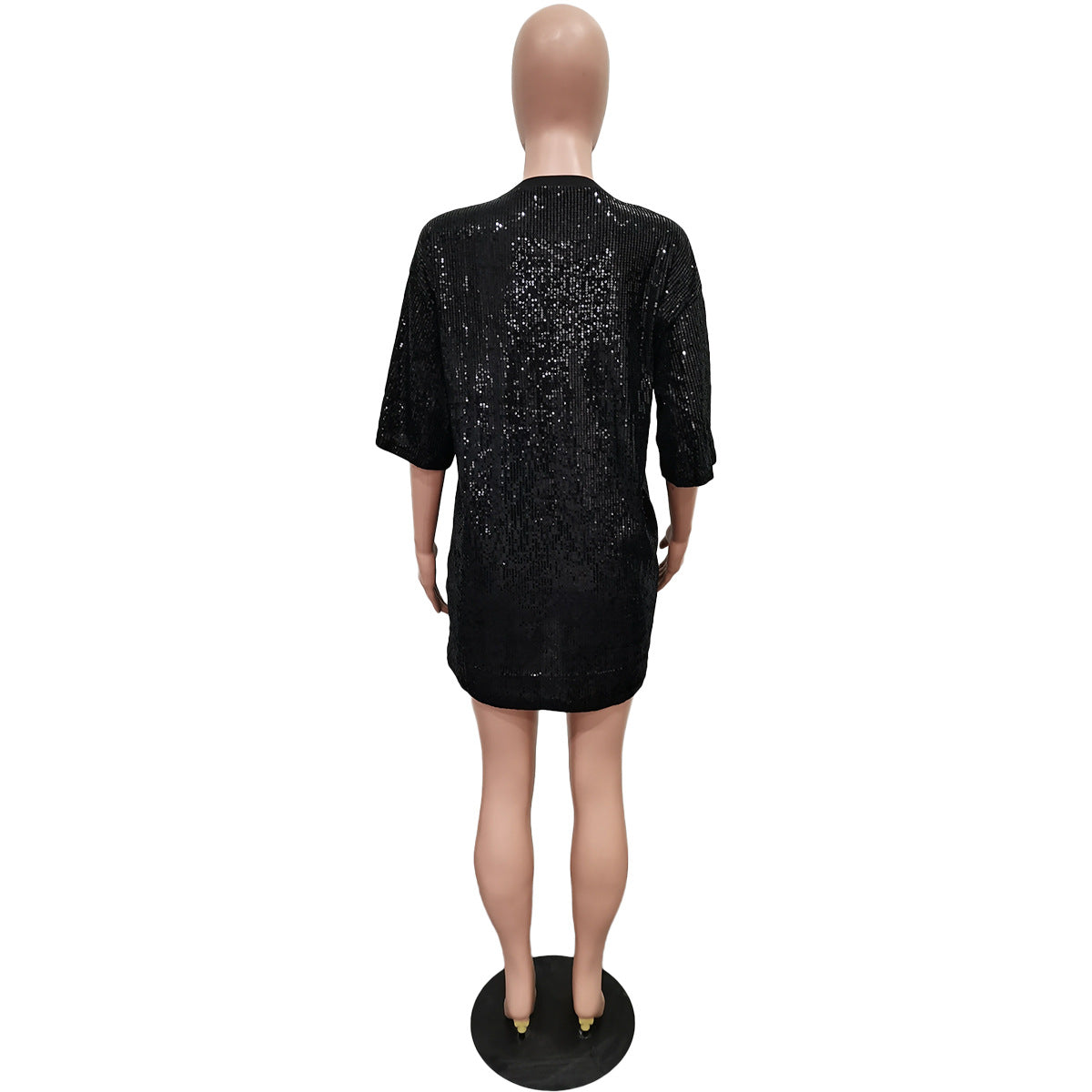 Round Neck Loose Sequin Letter Graphic Printed Dress