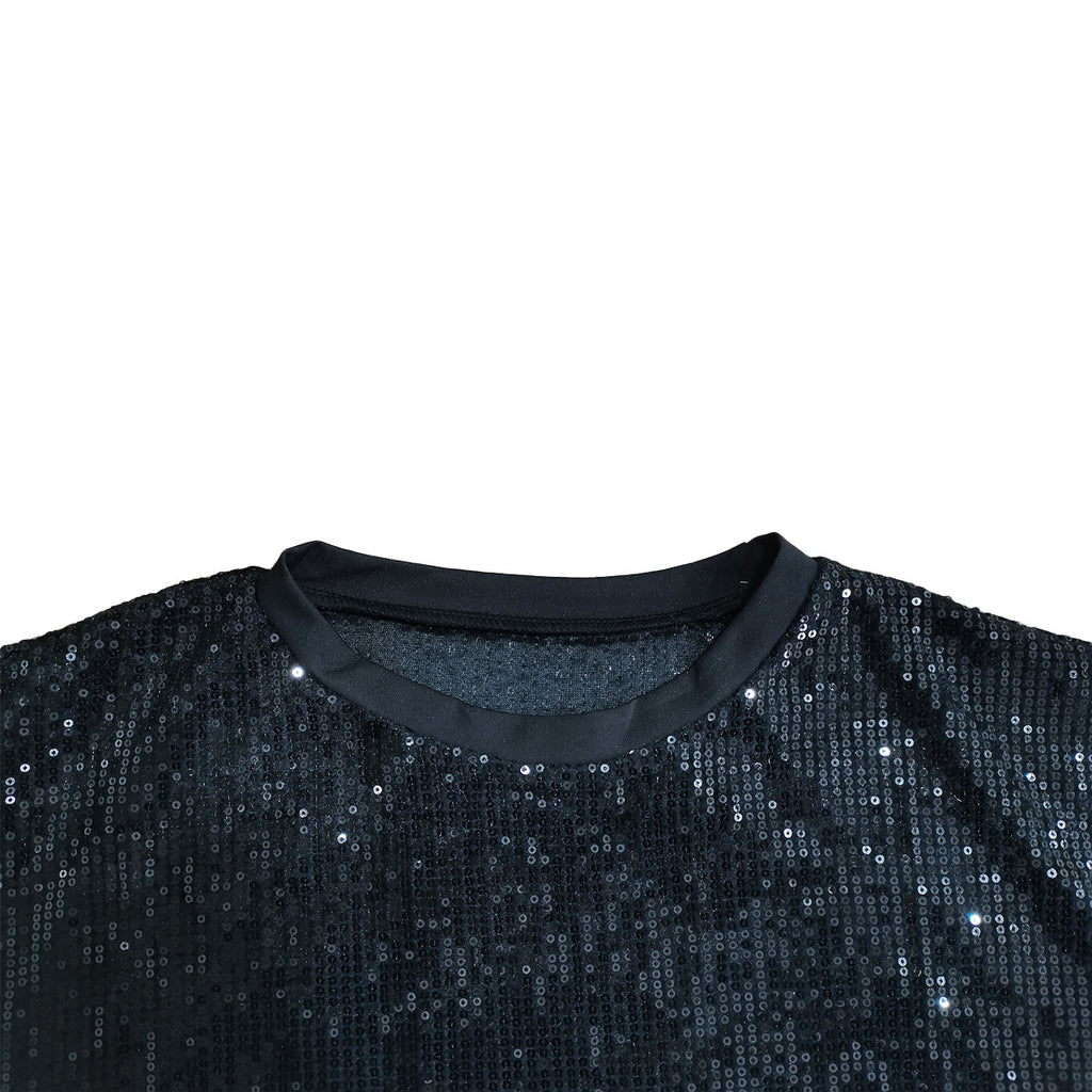 Round Neck Loose Sequin Letter Graphic Printed Dress