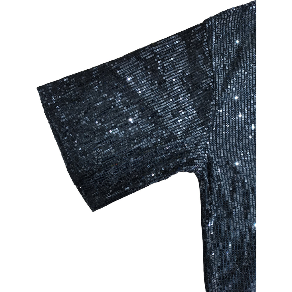 Round Neck Loose Sequin Letter Graphic Printed Dress