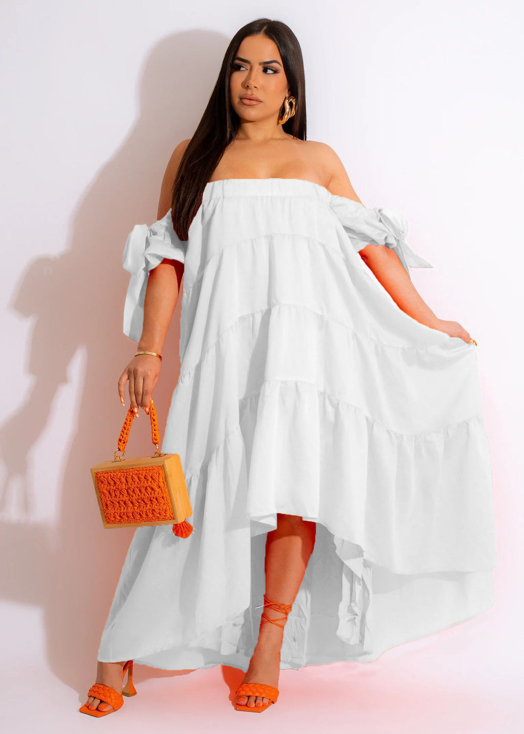 Women's Cutout Off-Shoulder Puff-Sleeve Maxi Dress