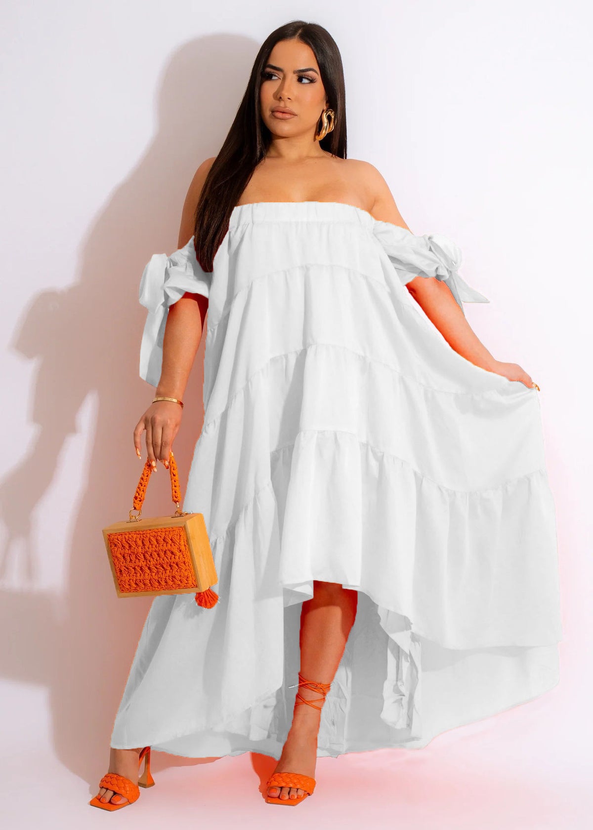 Women's Cutout Off-Shoulder Puff-Sleeve Maxi Dress