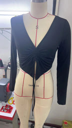 V-Neck Ruched Drawstring Crop Top