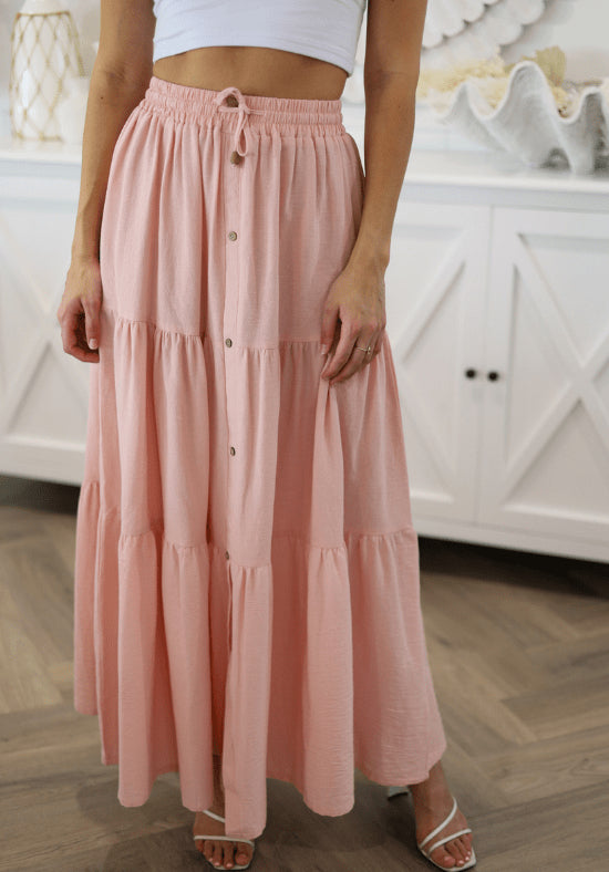 Women's Spring Summer Single Breasted Pleated Hem Elastic Waist Head Office Mid Waist Dress