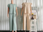 Casual Summer Solid Color Sleeveless Vest Sweater Wide Leg Pants Ice Silk Set