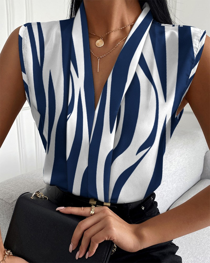 Women's Summer Casual Sleeveless V Neck Printed Shirt