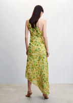 French Best Women Clothes One-Shoulder Floral Printed Pleated Dress