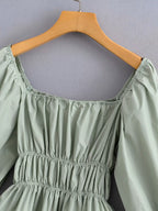 Women's Autumn Satin Square Collar Long Sleeve Shirt