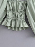 Women's Autumn Satin Square Collar Long Sleeve Shirt