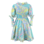 Women's V-Neck Floral Ruffle Puff-Sleeve Mini Dress