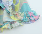 Women's V-Neck Floral Ruffle Puff-Sleeve Mini Dress