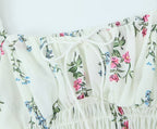Women's Spring Puff Sleeve Gentle Lace Up Square Collar Short Floral Print Small Top