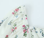 Women's Spring Puff Sleeve Gentle Lace Up Square Collar Short Floral Print Small Top