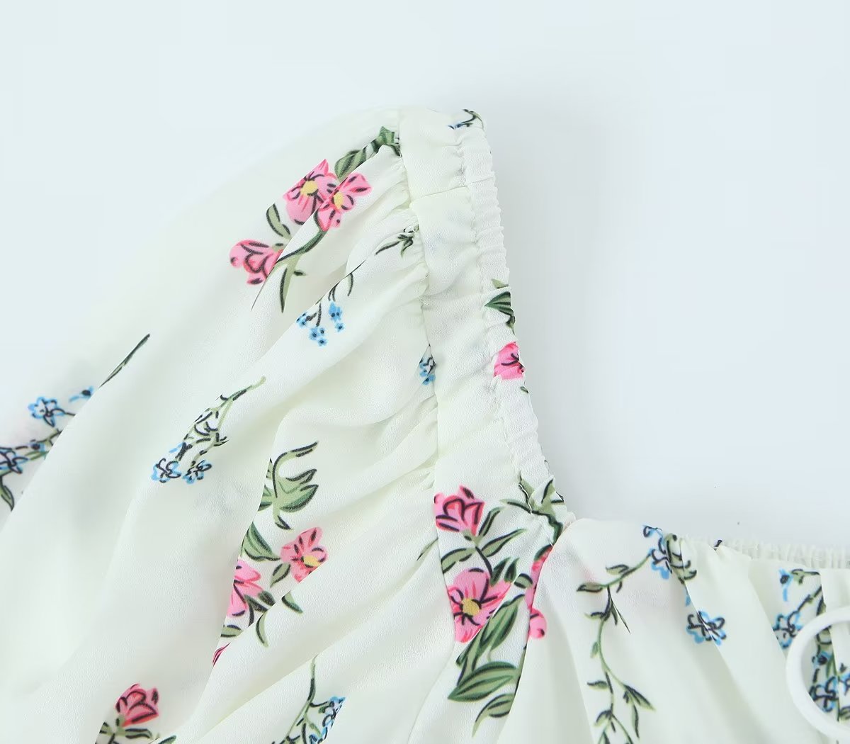 Women's Spring Puff Sleeve Gentle Lace Up Square Collar Short Floral Print Small Top