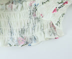 Women's Spring Puff Sleeve Gentle Lace Up Square Collar Short Floral Print Small Top