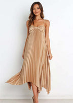 Asymmetric Pleated Strap Dress