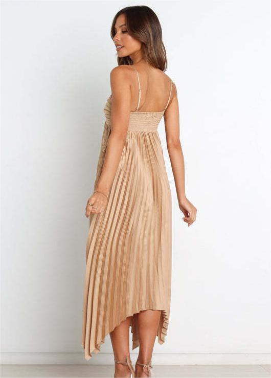 Asymmetric Pleated Strap Dress