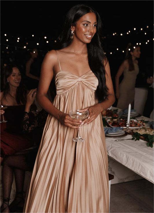 Asymmetric Pleated Strap Dress