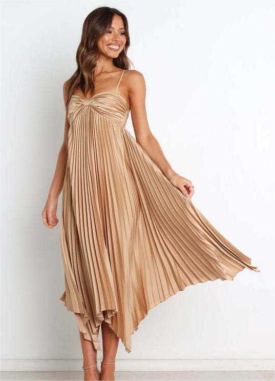 Asymmetric Pleated Strap Dress