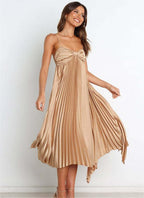 Asymmetric Pleated Strap Dress