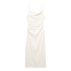 Cross-Strap Pleated Split Midi Dress