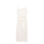 Cross-Strap Pleated Split Midi Dress