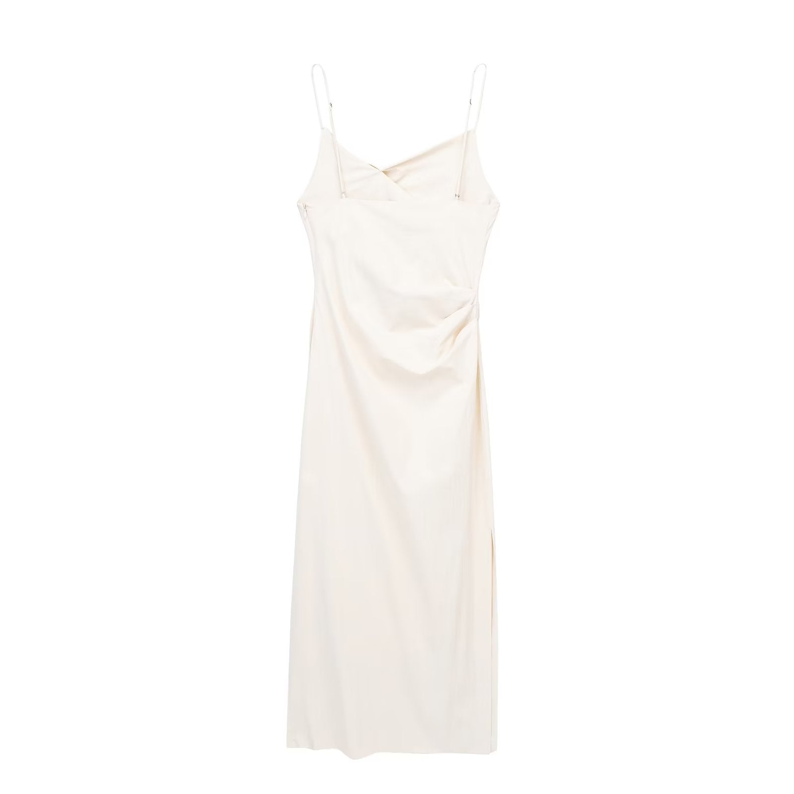 Cross-Strap Pleated Split Midi Dress