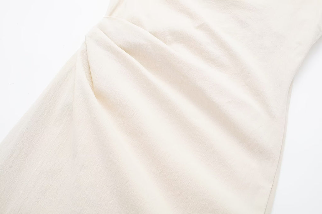 Cross-Strap Pleated Split Midi Dress
