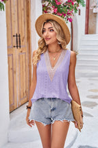 Women's V-Neck Lace-Detail Sleeveless Top – Relaxed Vest