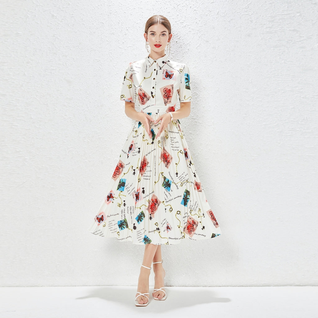Spring New Elegant Fresh Style Fashion Design Lapel Printed Dress