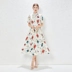 Spring New Elegant Fresh Style Fashion Design Lapel Printed Dress