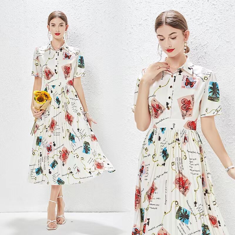 Spring New Elegant Fresh Style Fashion Design Lapel Printed Dress