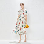Spring New Elegant Fresh Style Fashion Design Lapel Printed Dress